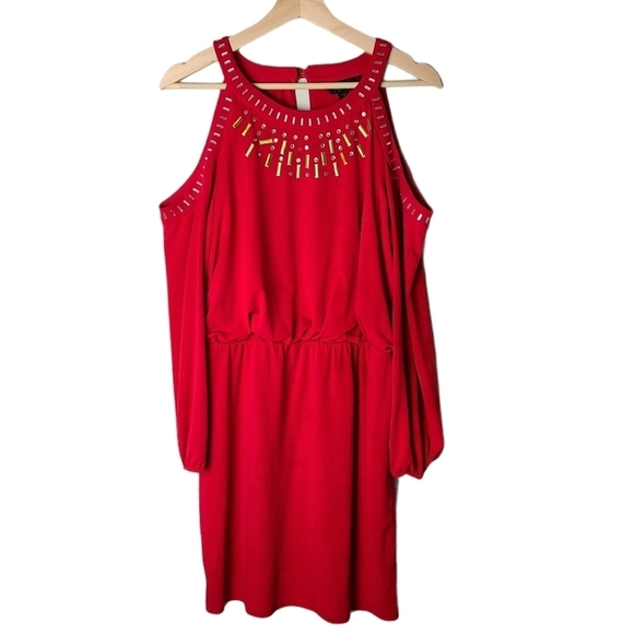 Thalia Sodi boho chic red cold shoulder SIZE 8 whimsigoth night out dress - Picture 1 of 15